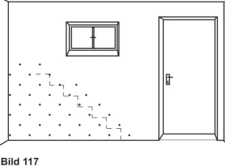 Bohrschema für die Flächensperre bei Treppenanbau: schachbrettartig versetzte Bohrpunkte im Bereich der anliegenden Treppe
