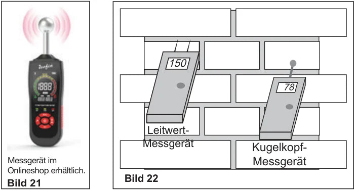 Leitwert-Messgerät mit Nadeln (Bild 21) und Kugelkopf-Messgerät T650 von Trotec (Bild 22)